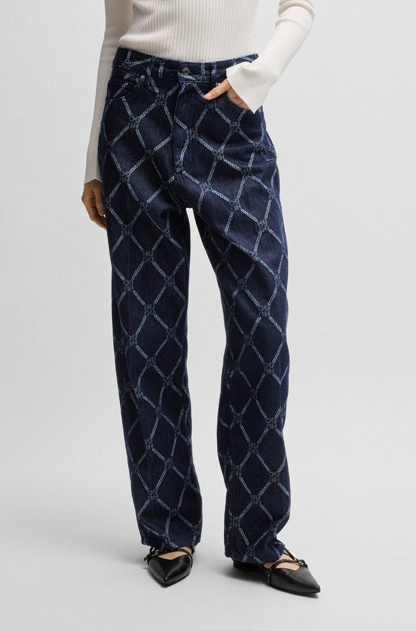 WIDE-LEG JEANS WITH STACKED-LOGO MOTIF - HUGO BOSS