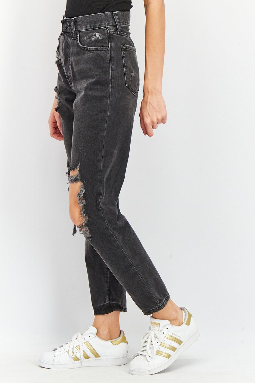 Distressed High-Rise Mom Jeans - Forever21