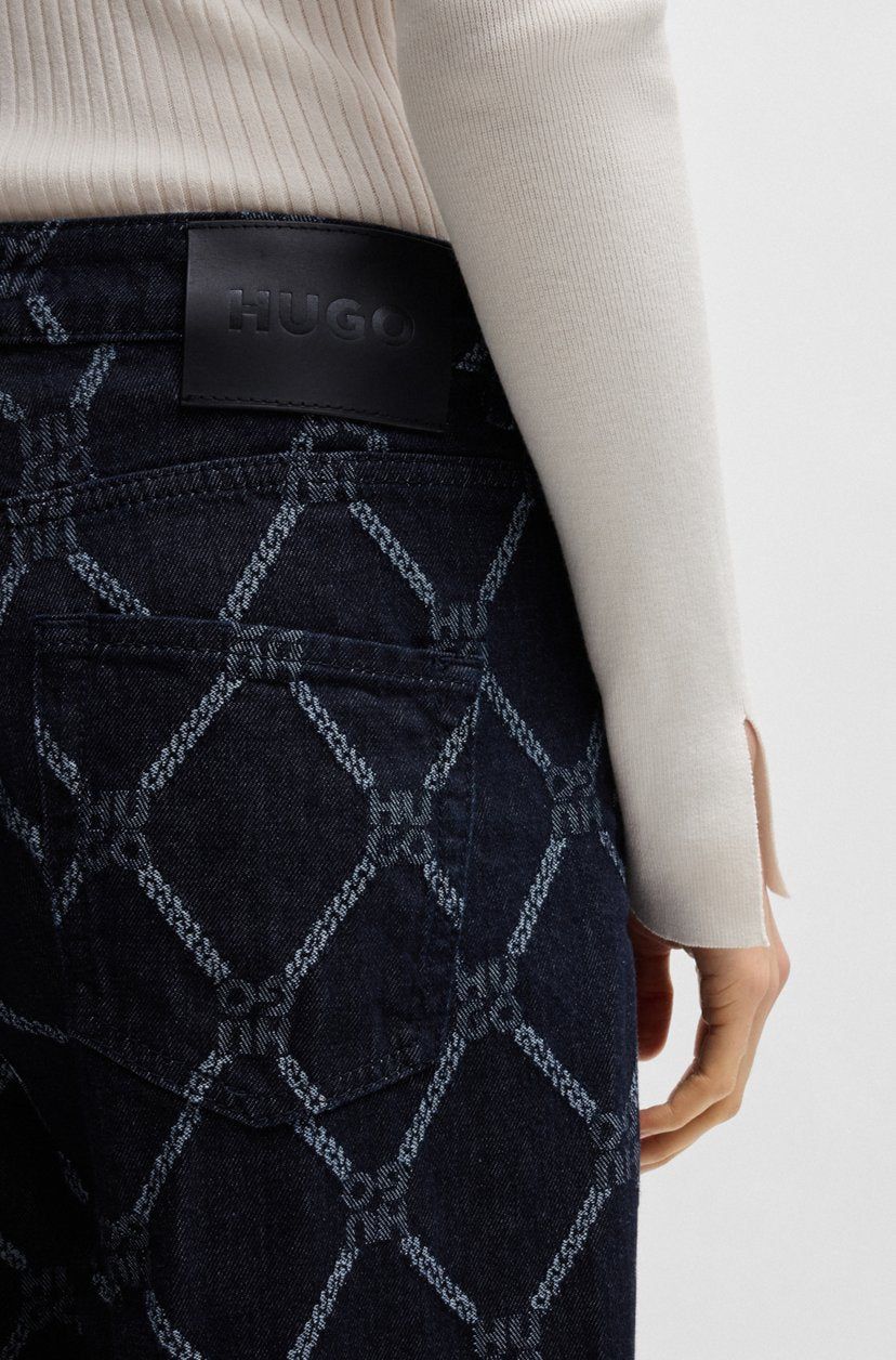 WIDE-LEG JEANS WITH STACKED-LOGO MOTIF - HUGO BOSS