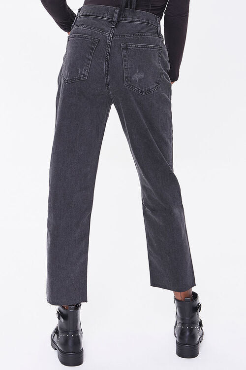 Faded Black Distressed High Waisted Mom Jeans - Forever21