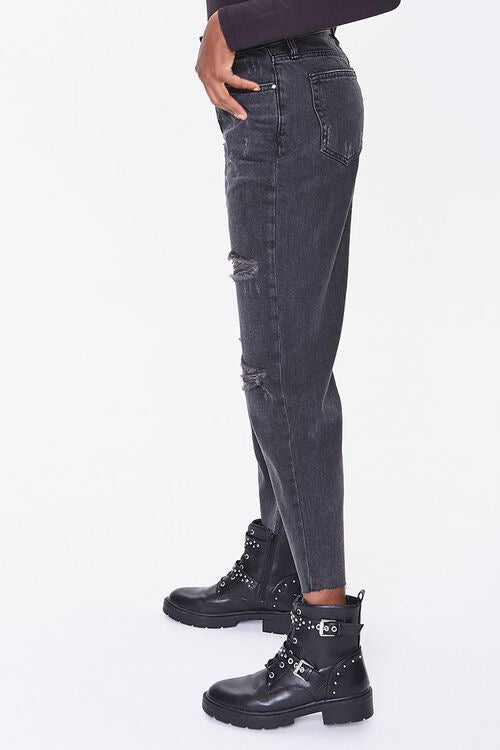Faded Black Distressed High Waisted Mom Jeans - Forever21