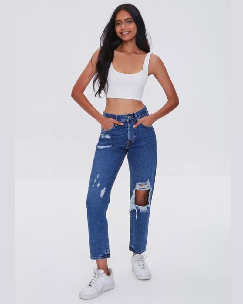 Distressed High-Rise Mom Jeans
- Forever21