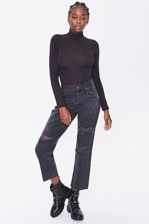 Faded Black Distressed High Waisted Mom Jeans - Forever21
