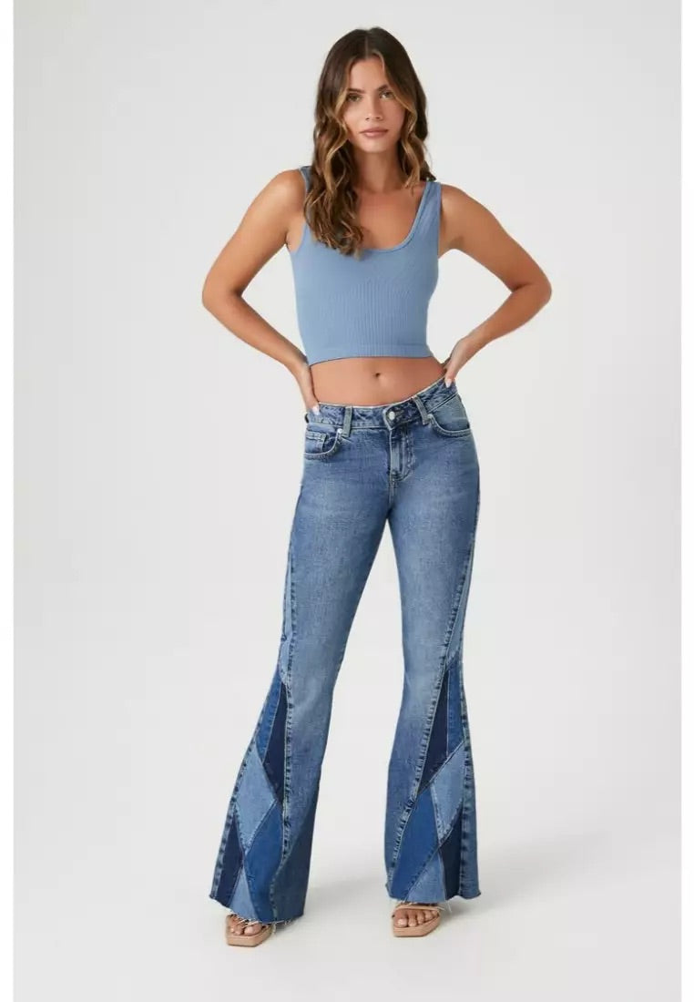 Reworked Patchwork Flare Jeans - Forever21