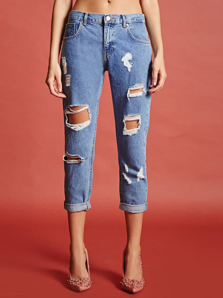 Distressed Boyfriend Jeans - Forever21