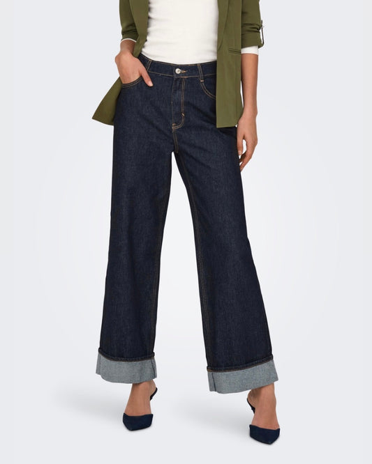 ONLHOPE WIDE FOLD UP RINSE - Wide Leg - dark blue denim - ONLY