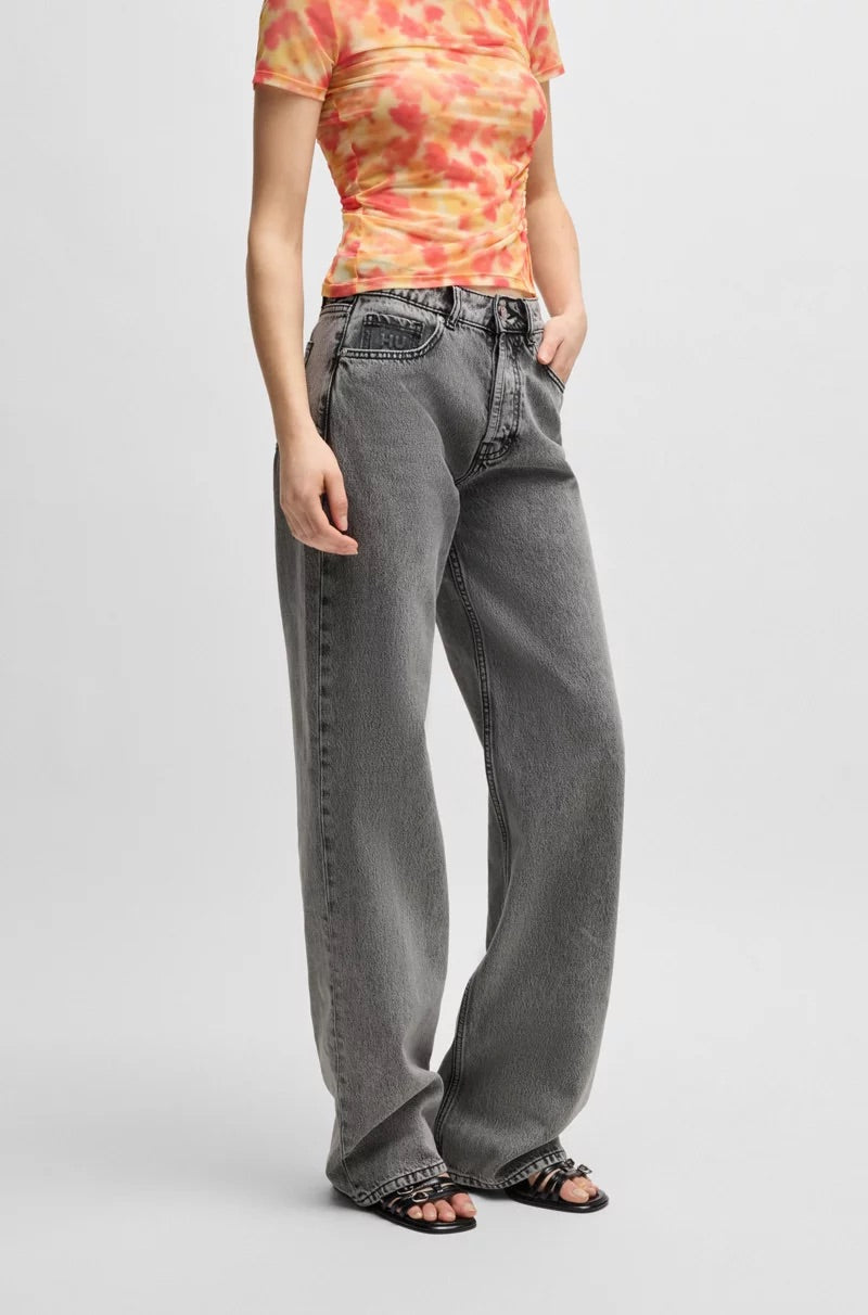 STRAIGHT-FIT JEANS IN GREY RIGID DENIM - HUGO