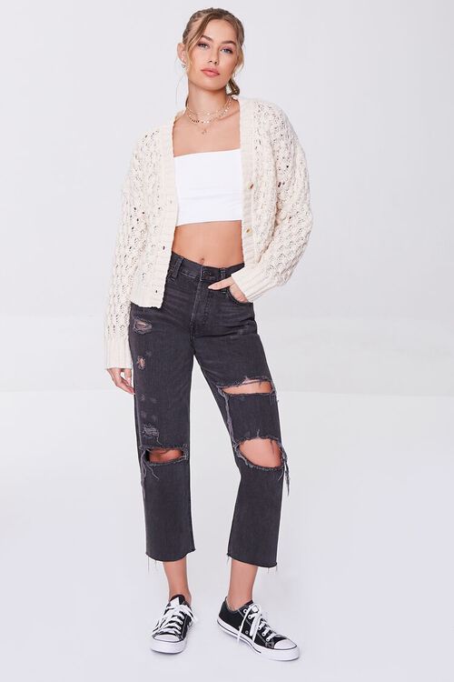 Faded Black Distressed High Waisted Mom Jeans - Forever21