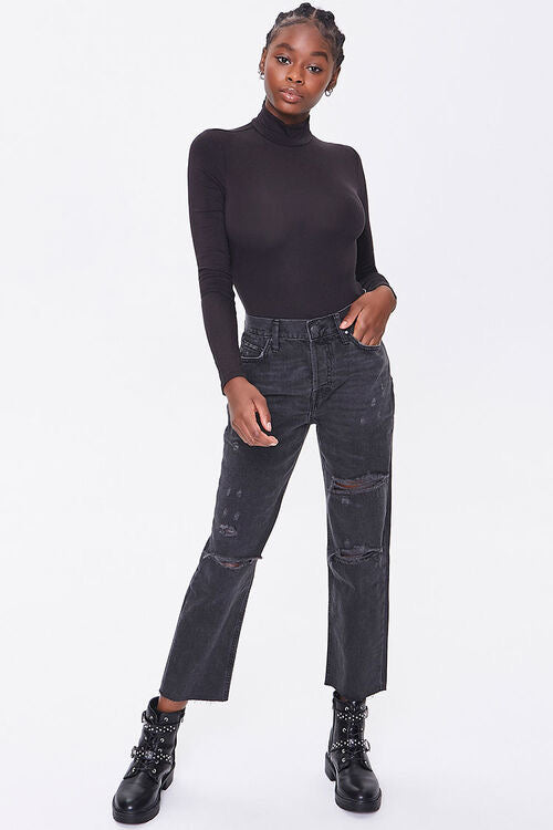 Faded Black Distressed High Waisted Mom Jeans - Forever21