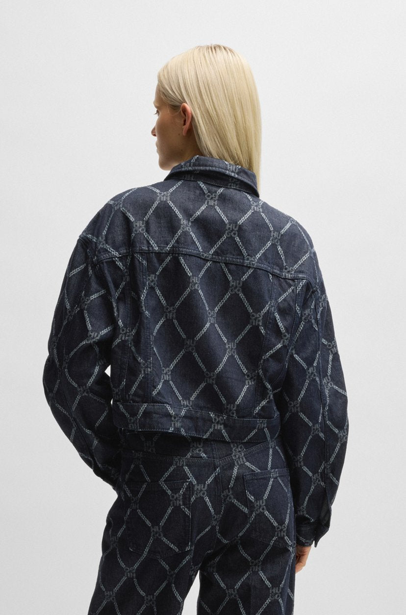 CROPPED TRUCKER JACKET WITH STACKED- LOGO MOTIF - HUGO BOSS