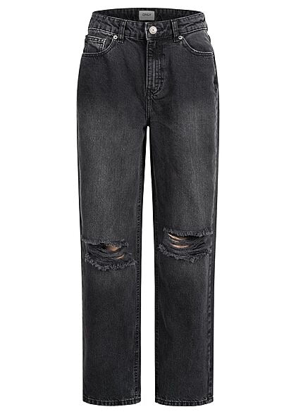 High-Waist Straight-Fit Jeans Destroyed - only