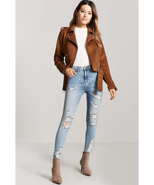 Distressed Mid Rise Skinny Jeans - Forever21