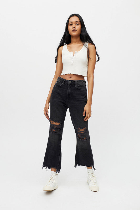 Wilco High-Waisted Cropped Flare Jean - Destroyed Black