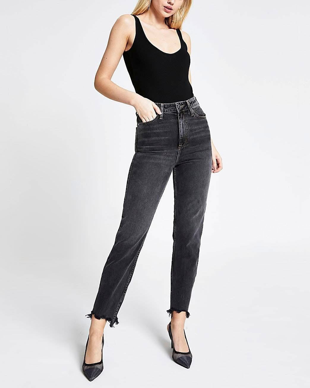 Black Washed Carrie High Rise Mom Jeans - River island