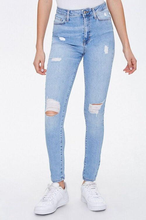 Distressed High- Rise Skinny Jeans - Forever21