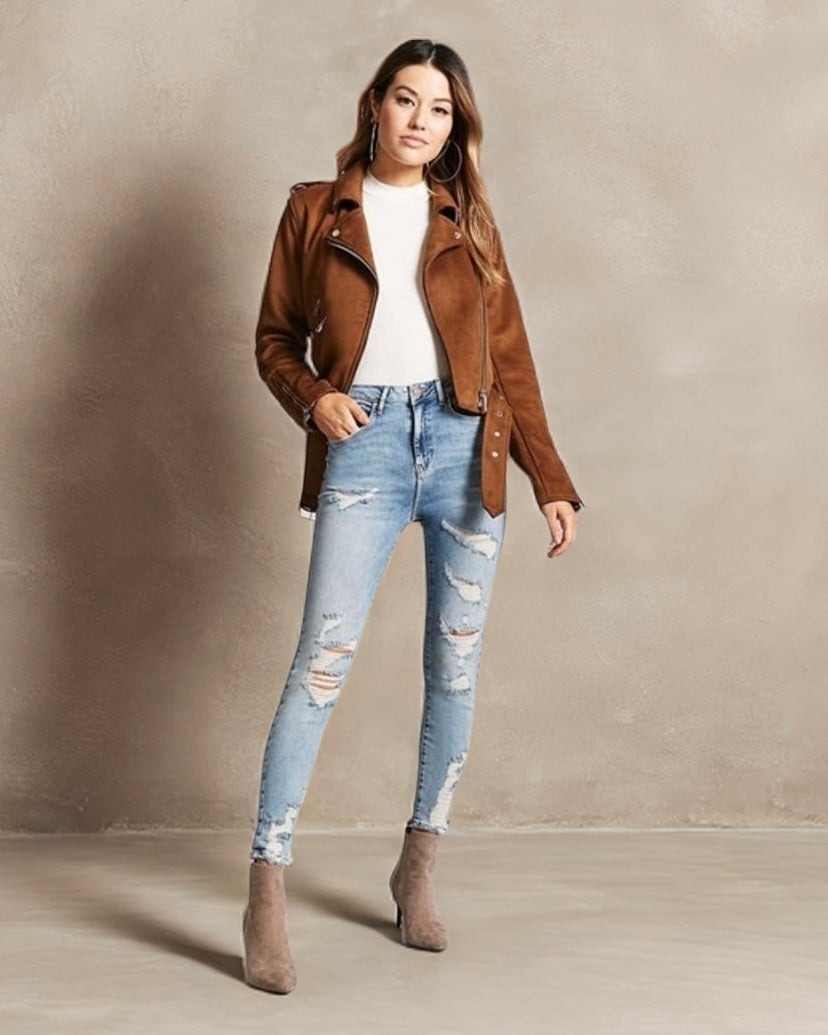 Distressed Mid Rise Skinny Jeans - Forever21
