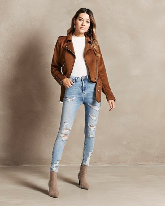Distressed Mid Rise Skinny Jeans - Forever21
