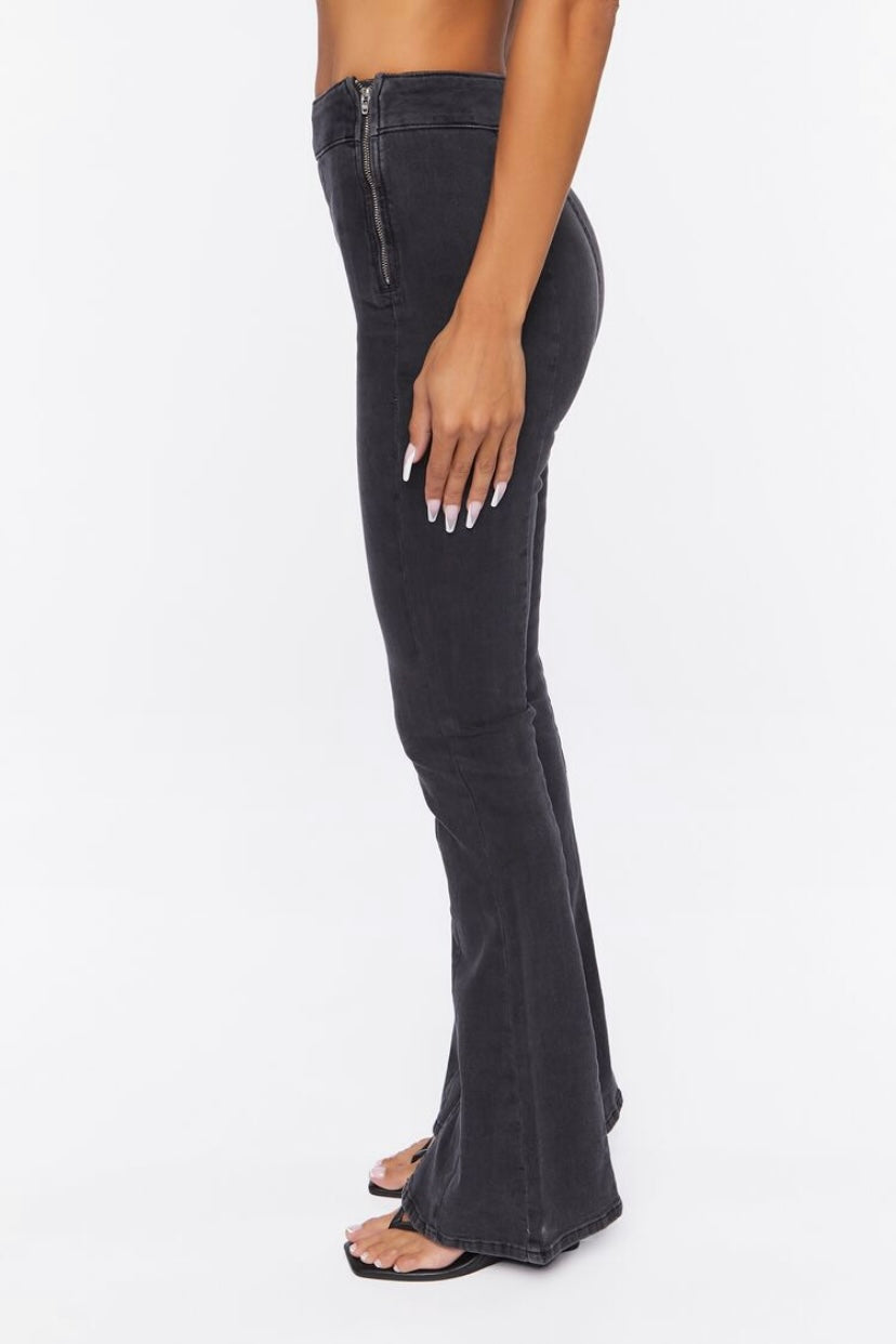 High-Rise Bootleg Split-Hem Jeans - FOREVER21