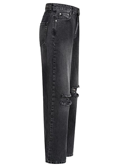High-Waist Straight-Fit Jeans Destroyed - only