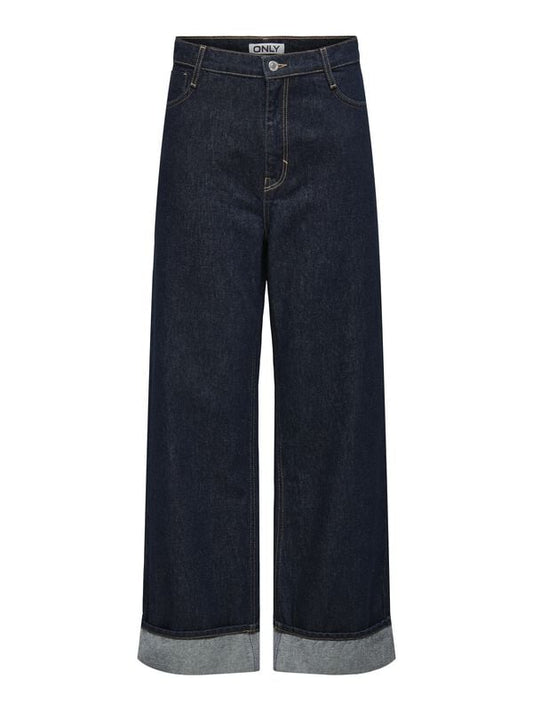 ONLHOPE WIDE FOLD UP RINSE - Wide Leg - dark blue denim - ONLY