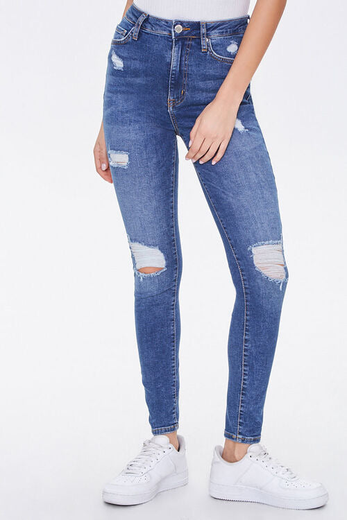 Distressed High- Rise Skinny Jeans - Forever21
