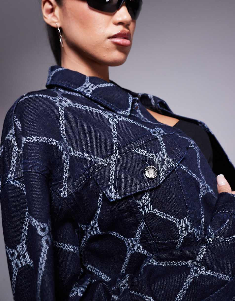 CROPPED TRUCKER JACKET WITH STACKED- LOGO MOTIF - HUGO BOSS