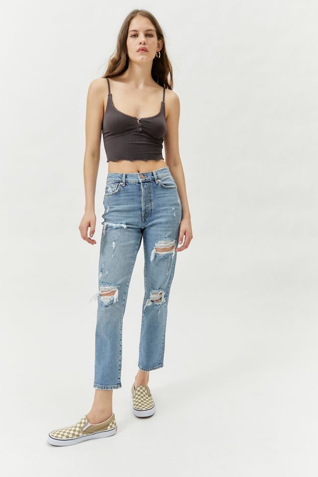 Comfort Stretch Slim Straight Jean - Distressed Medium Wash - BDG