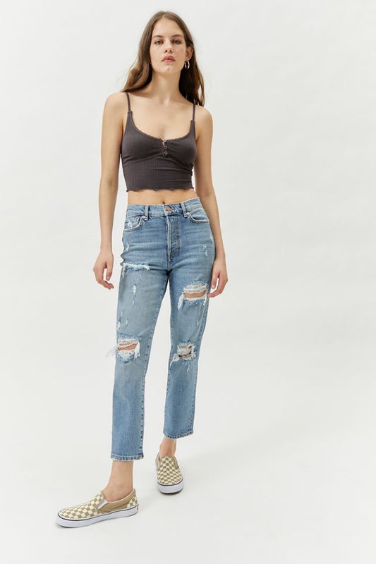 Comfort Stretch Slim Straight Jean - Distressed Medium Wash - BDG