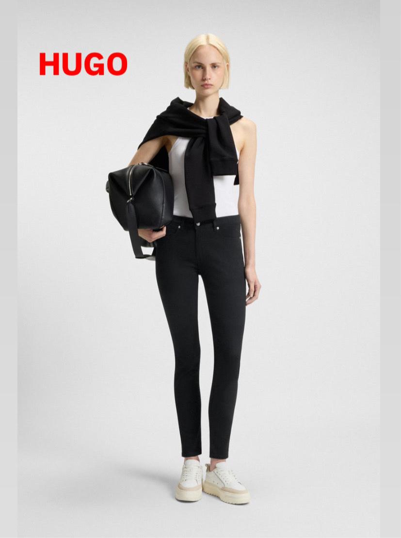 SKINNY-FIT JEANS IN BLACK STRETCH DENIM - HUGO