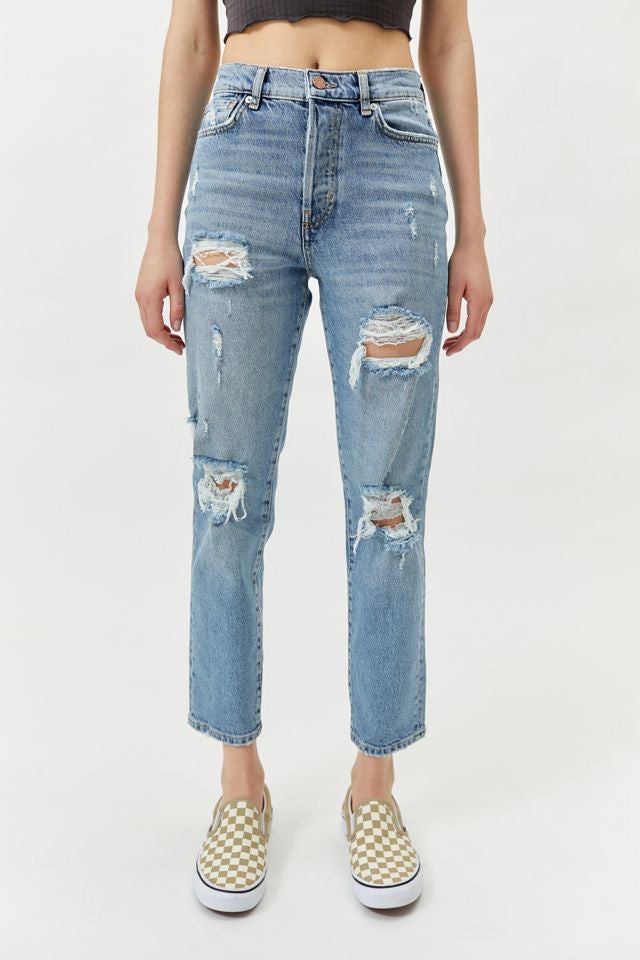 Comfort Stretch Slim Straight Jean - Distressed Medium Wash - BDG