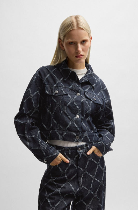 CROPPED TRUCKER JACKET WITH STACKED- LOGO MOTIF - HUGO BOSS