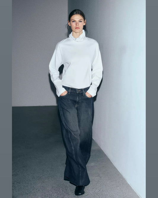 ZW COLLECTION MID-WAIST WIDE-LEG SIDE PLEATED JEANS - ZARA