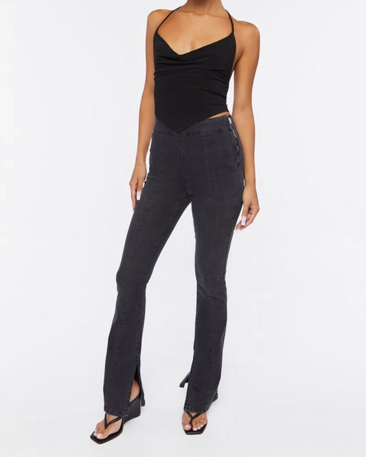 High-Rise Bootleg Split-Hem Jeans - FOREVER21