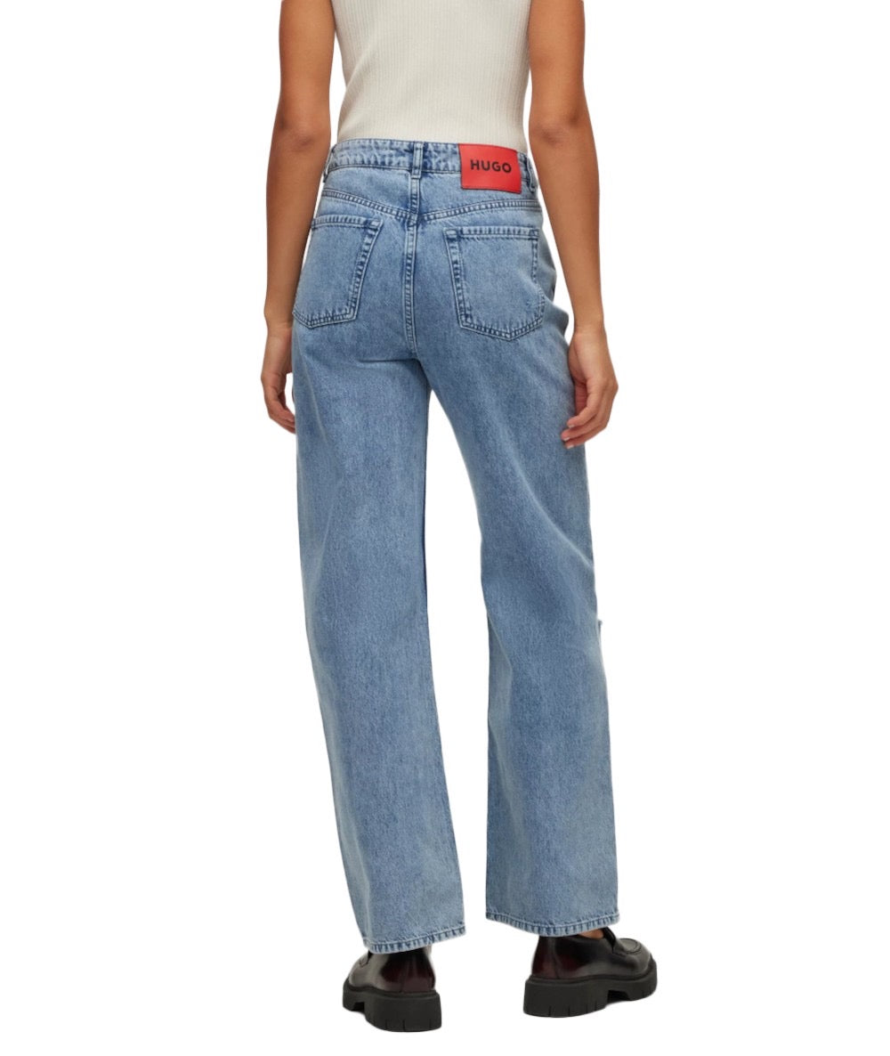 High-waisted, relaxed-fit, wide- leg jeans with ripped details- HUGO
