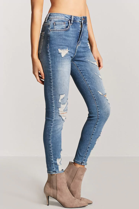 Distressed Mid Rise Skinny Jeans - Forever21