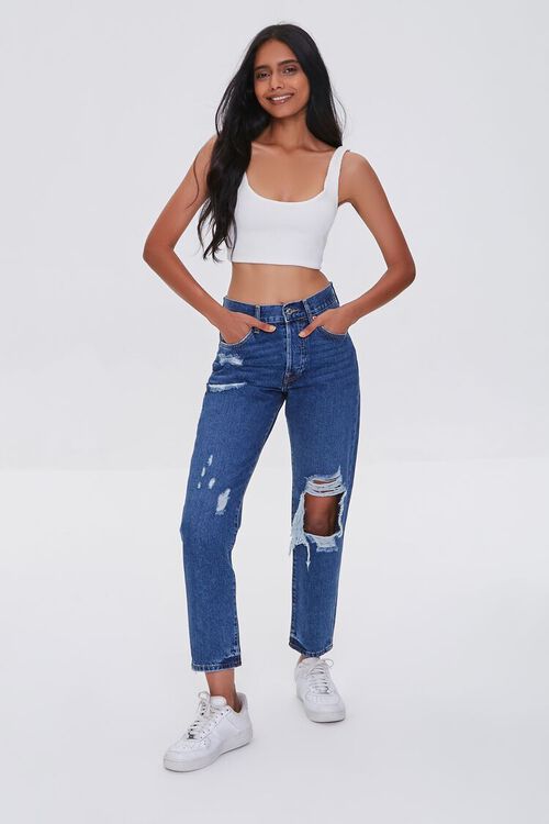 Distressed High-Rise Mom Jeans
 - Forever21