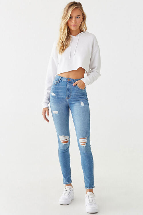 Distressed High- Rise Skinny Jeans - Forever21