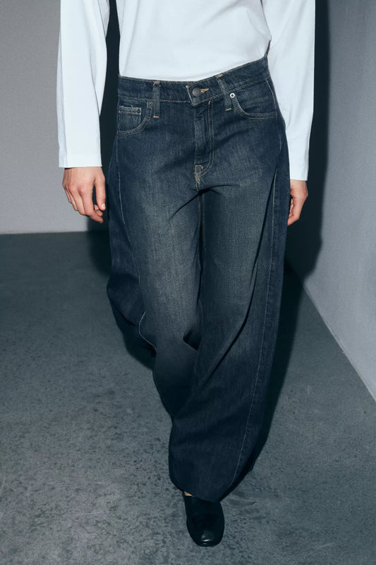 ZW COLLECTION MID-WAIST WIDE-LEG SIDE PLEATED JEANS - ZARA