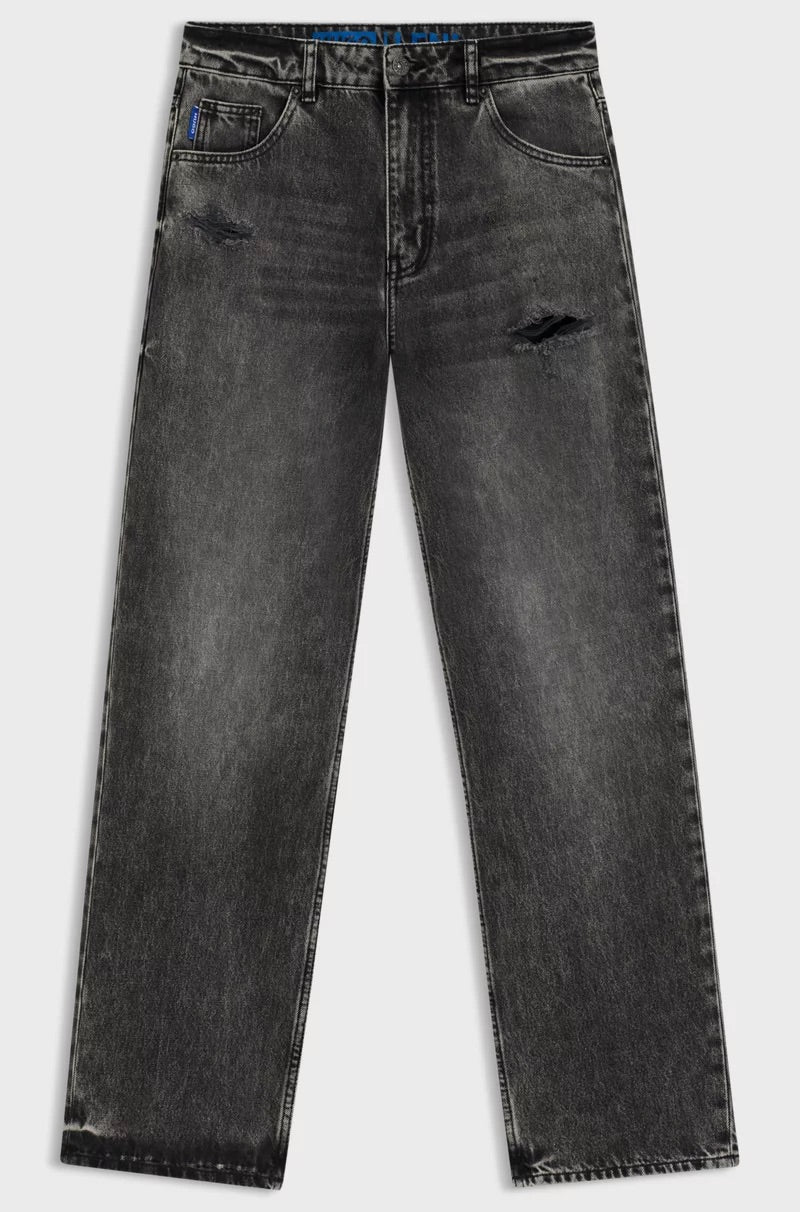 Leni High-waisted, relaxed-fit, wide- leg jeans with ripped details- HUGO