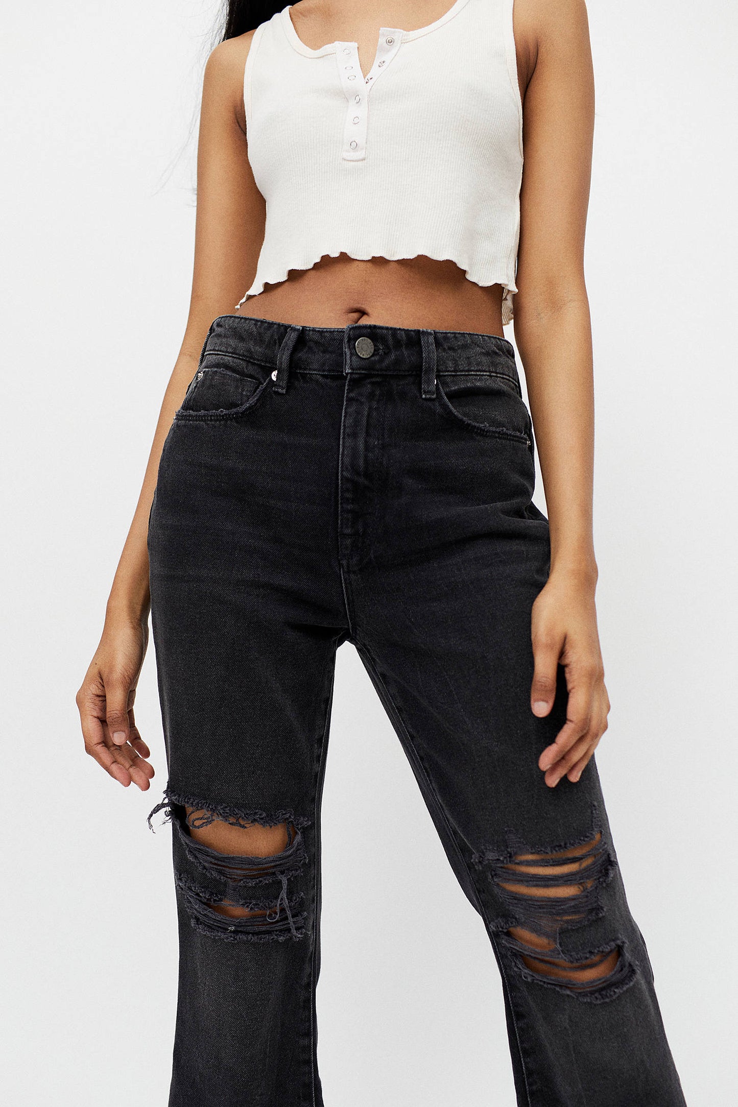 Wilco High-Waisted Cropped Flare Jean - Destroyed Black