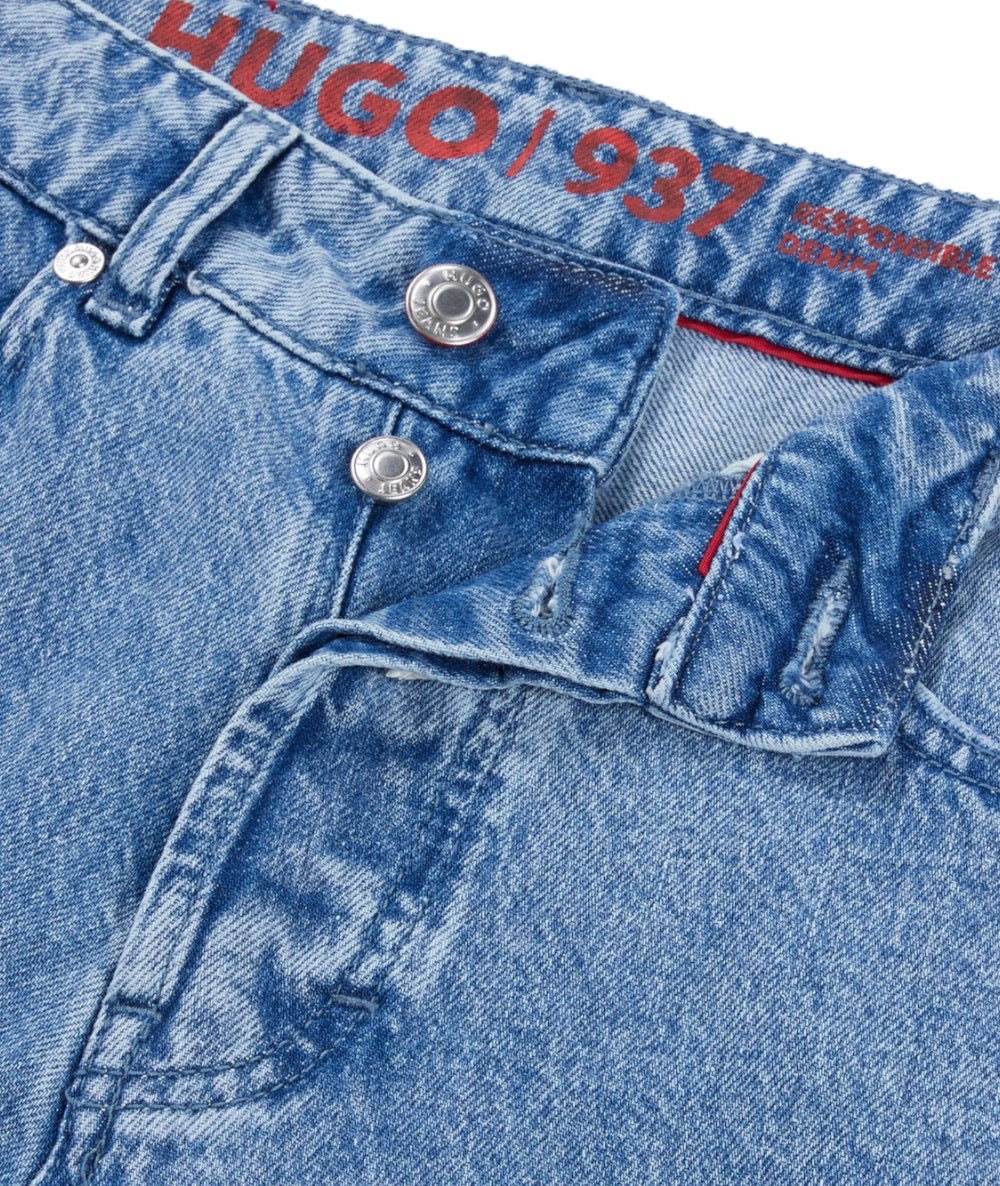 High-waisted, relaxed-fit, wide- leg jeans with ripped details- HUGO