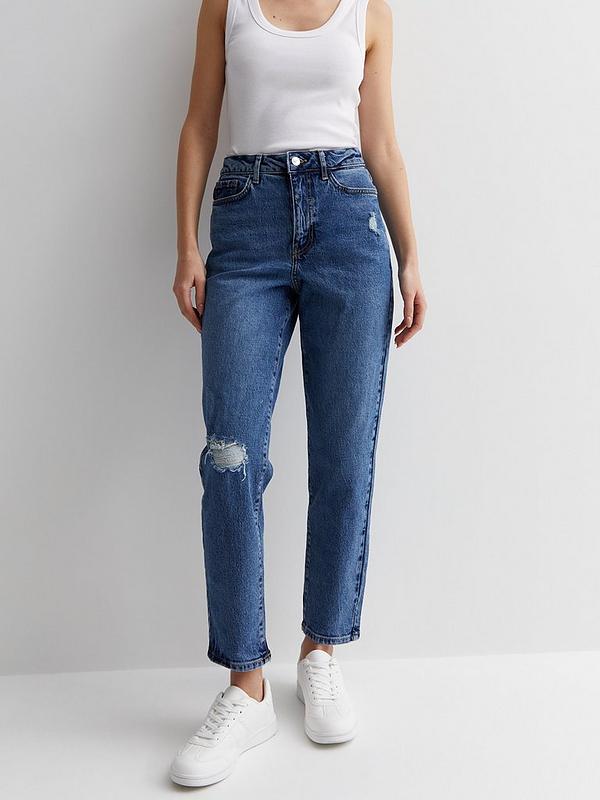 Blue High Waist Ripped Tori Mom leans - New look