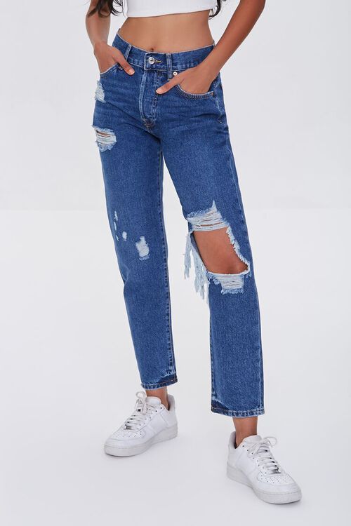 Distressed High-Rise Mom Jeans
 - Forever21