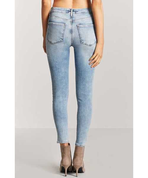 Distressed Mid Rise Skinny Jeans - Forever21