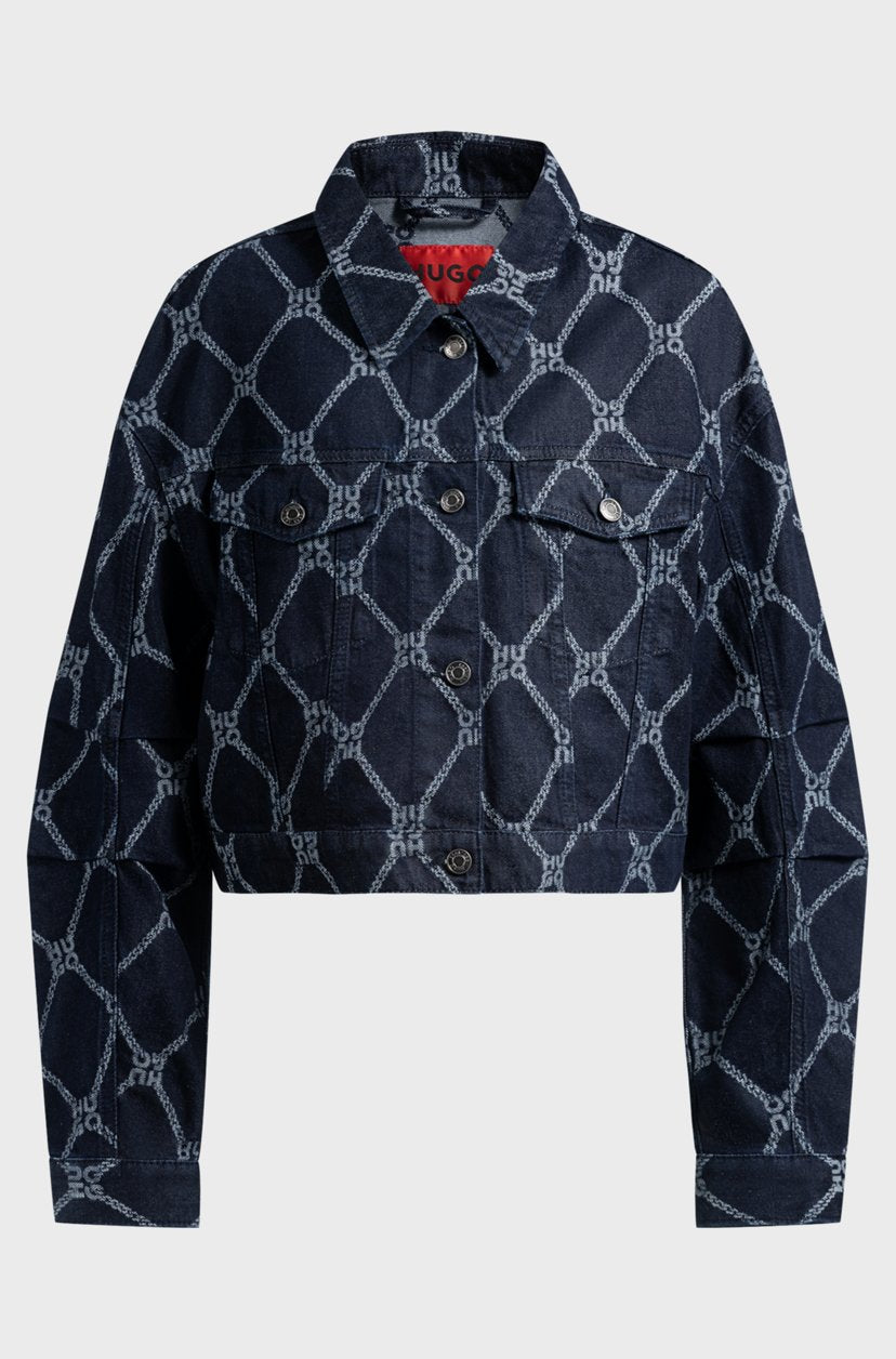 CROPPED TRUCKER JACKET WITH STACKED- LOGO MOTIF - HUGO BOSS