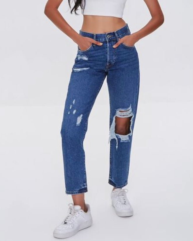 Distressed High-Rise Mom Jeans
 - Forever21