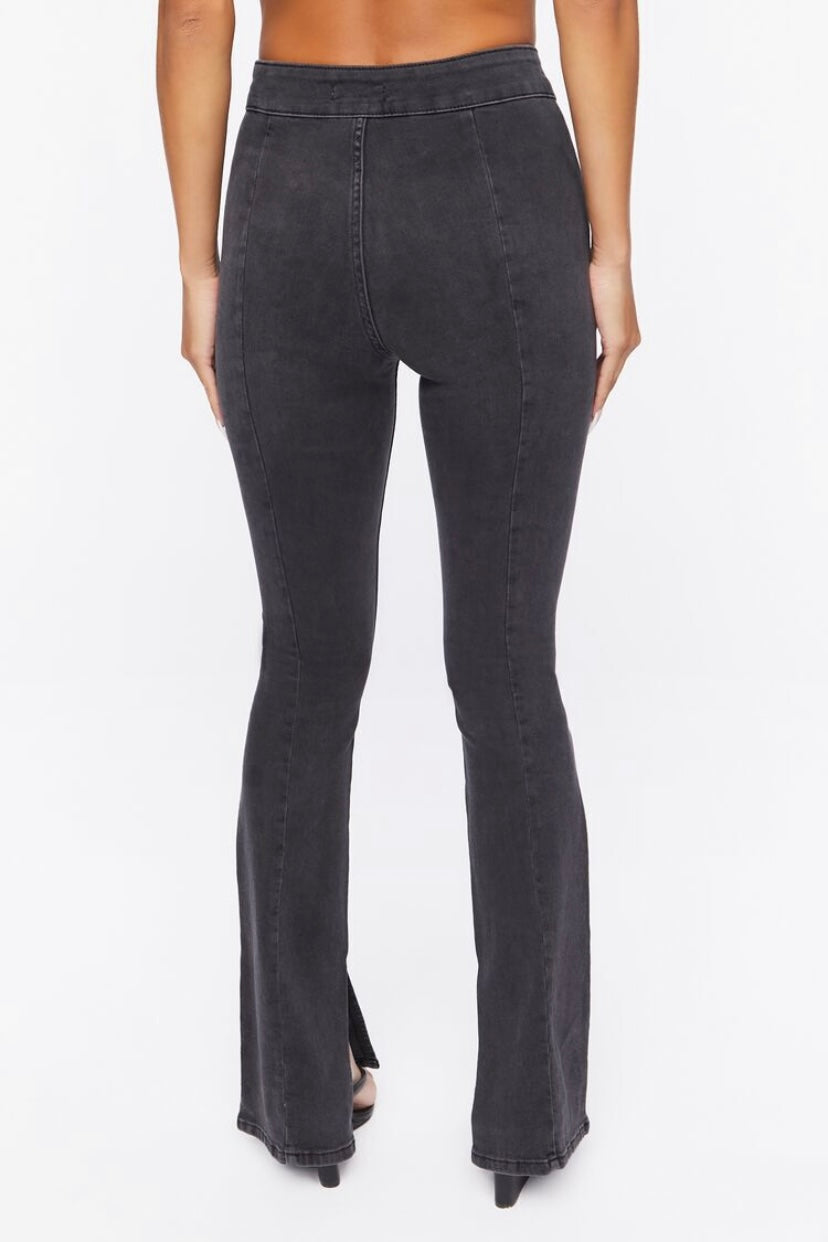 High-Rise Bootleg Split-Hem Jeans - FOREVER21