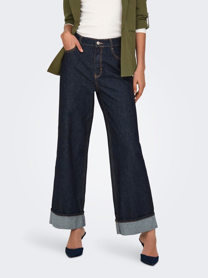 ONLHOPE WIDE FOLD UP RINSE - Wide Leg - dark blue denim - ONLY