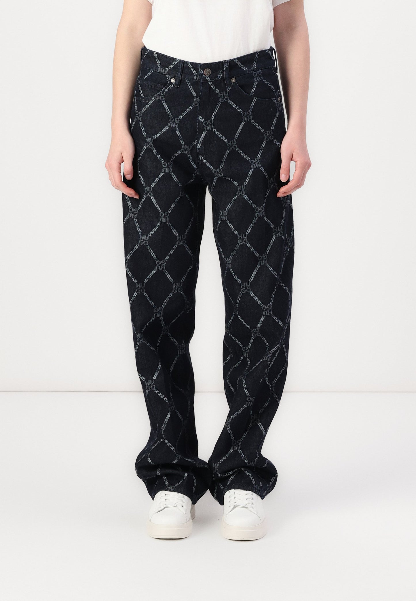 WIDE-LEG JEANS WITH STACKED-LOGO MOTIF - HUGO BOSS