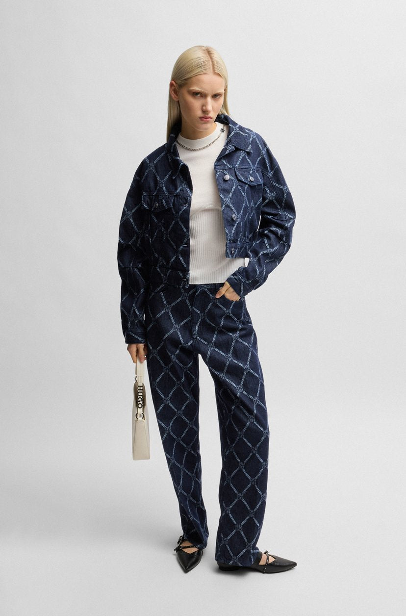 WIDE-LEG JEANS WITH STACKED-LOGO MOTIF - HUGO BOSS